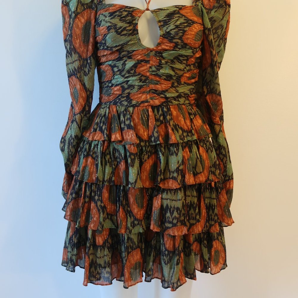 Womens Ulla Johnson Naiya Nocturne Black Green Gold Metallic Halter Dress 0 - Picture 9 of 16